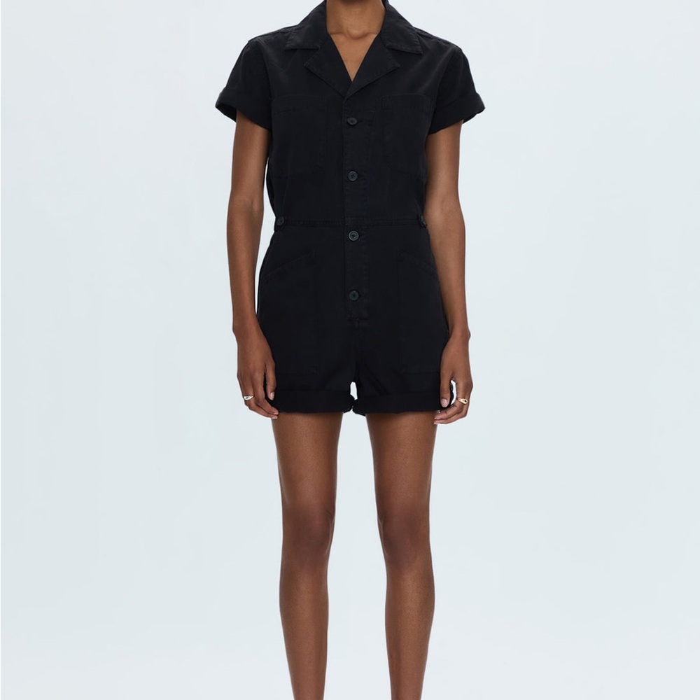 Black Short-Sleeve Button Front Romper
